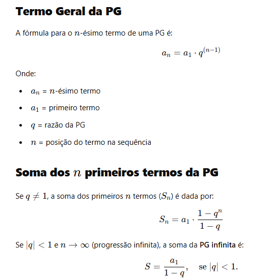 Formulário Progressão geométrica