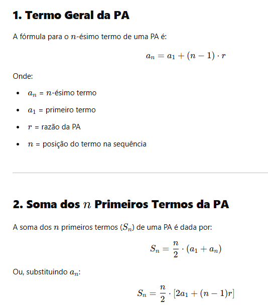 Formulário Progressão aritmética
