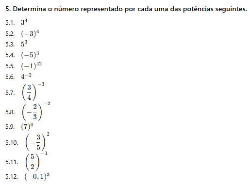 Exercícios Potências de Expoente Inteiro