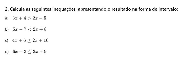 Estudo das Inequações - Exercícios de revisão