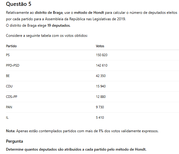 Exercícios de revisão Modelos Matemáticos na partilha