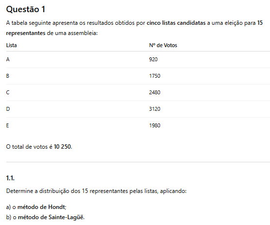 Exercícios de revisão Modelos Matemáticos na partilha