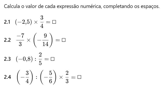 Ficha de revisão - Expressões numéricas com raízes e frações