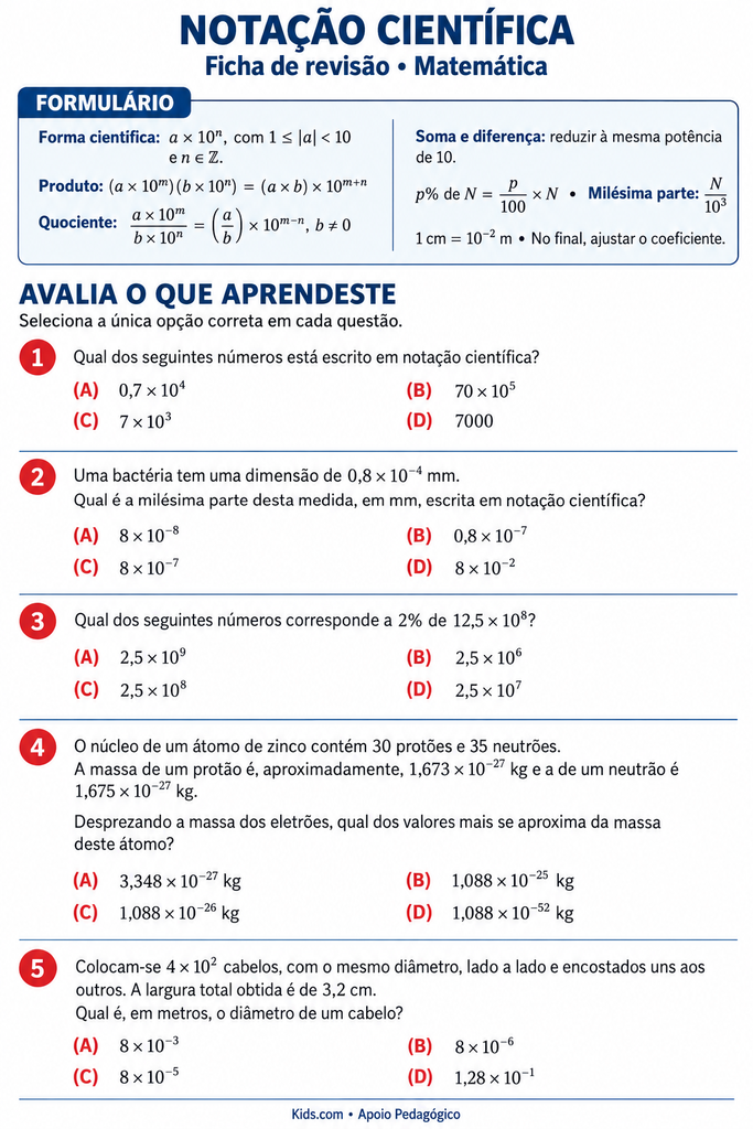 Exercícios sobre notação científica
